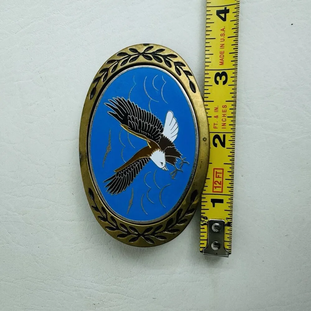 Aminco American Bald Eagle Patriotic‎ Brass Vintage Belt Buckle Blue